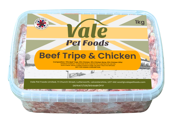 Beef Tripe & Chicken 80/10/10 - 1kg - Raw Dog Food
