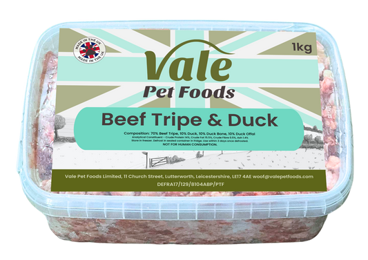 Beef Tripe & Duck 80/10/10 - 1kg - Raw Dog Food