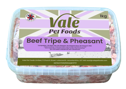 Beef Tripe & Pheasant 80/10/10 - 1kg - Raw Dog Food