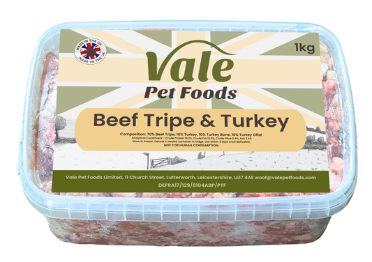 Beef Tripe & Turkey 80/10/10 - 1kg - Raw Dog Food