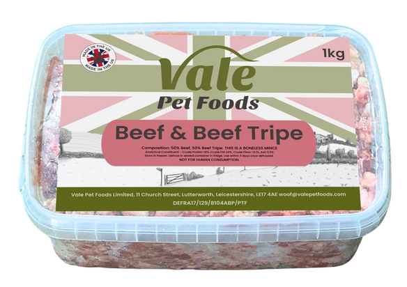Beef & Tripe Raw Dog Food - 1kg