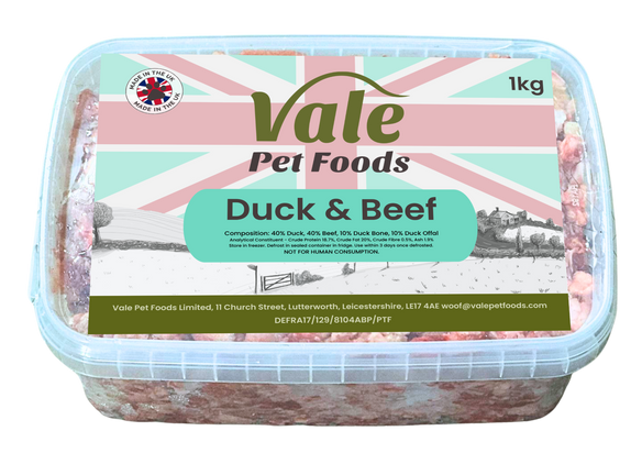 Duck & Beef 80/10/10 - 1kg - Raw Dog Food
